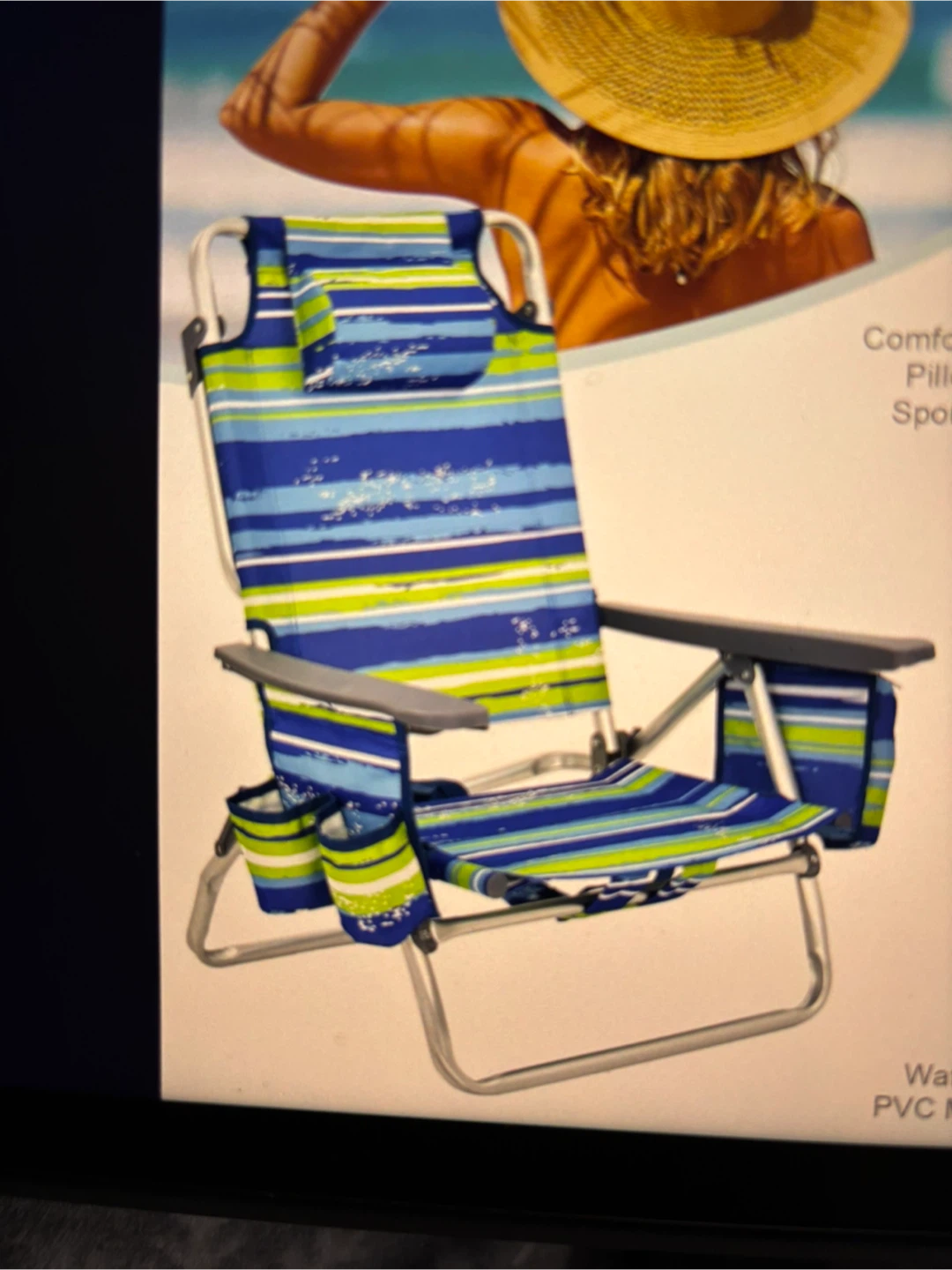 2 Striped Beach Chairs with Cup Holders