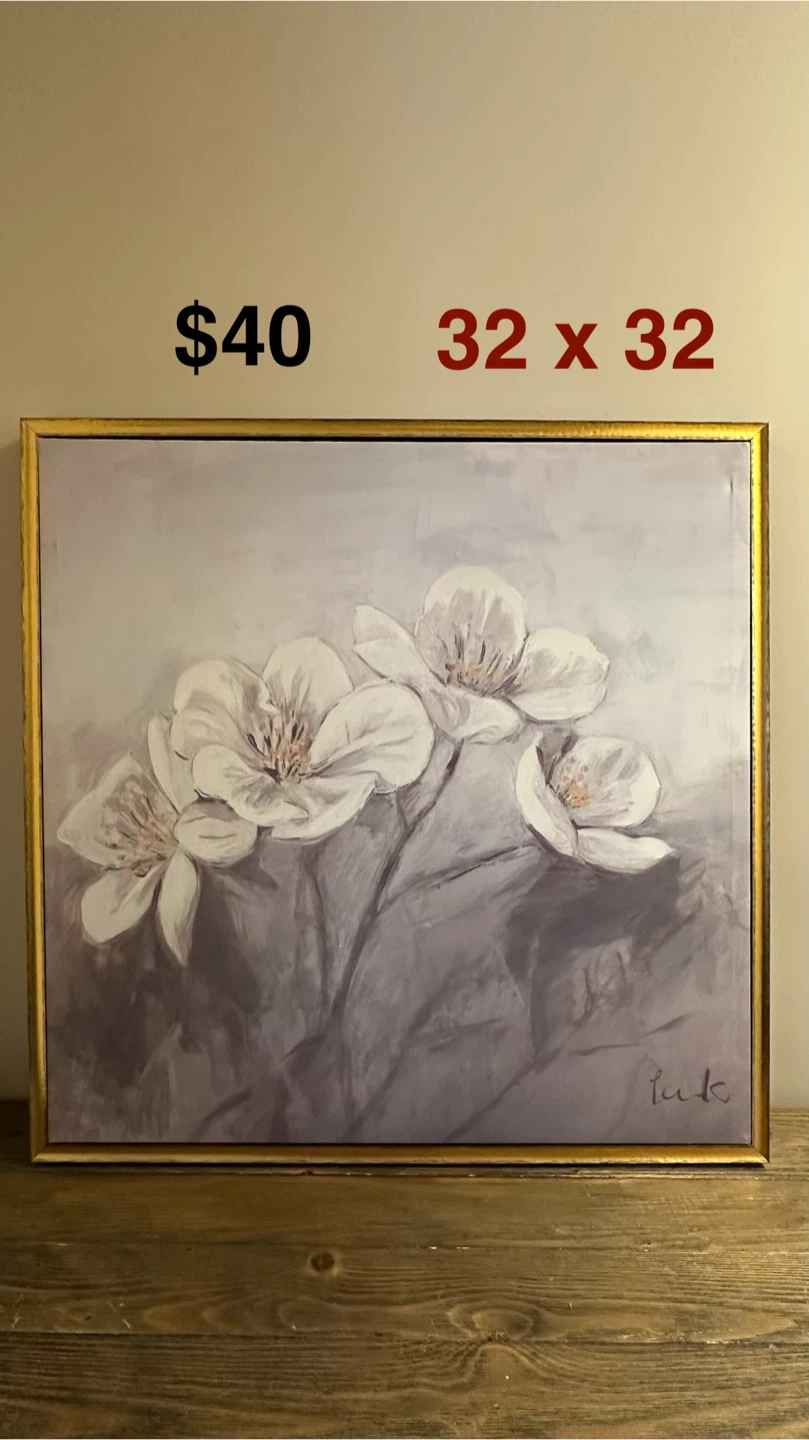 Framed Floral Art Painting 32x32