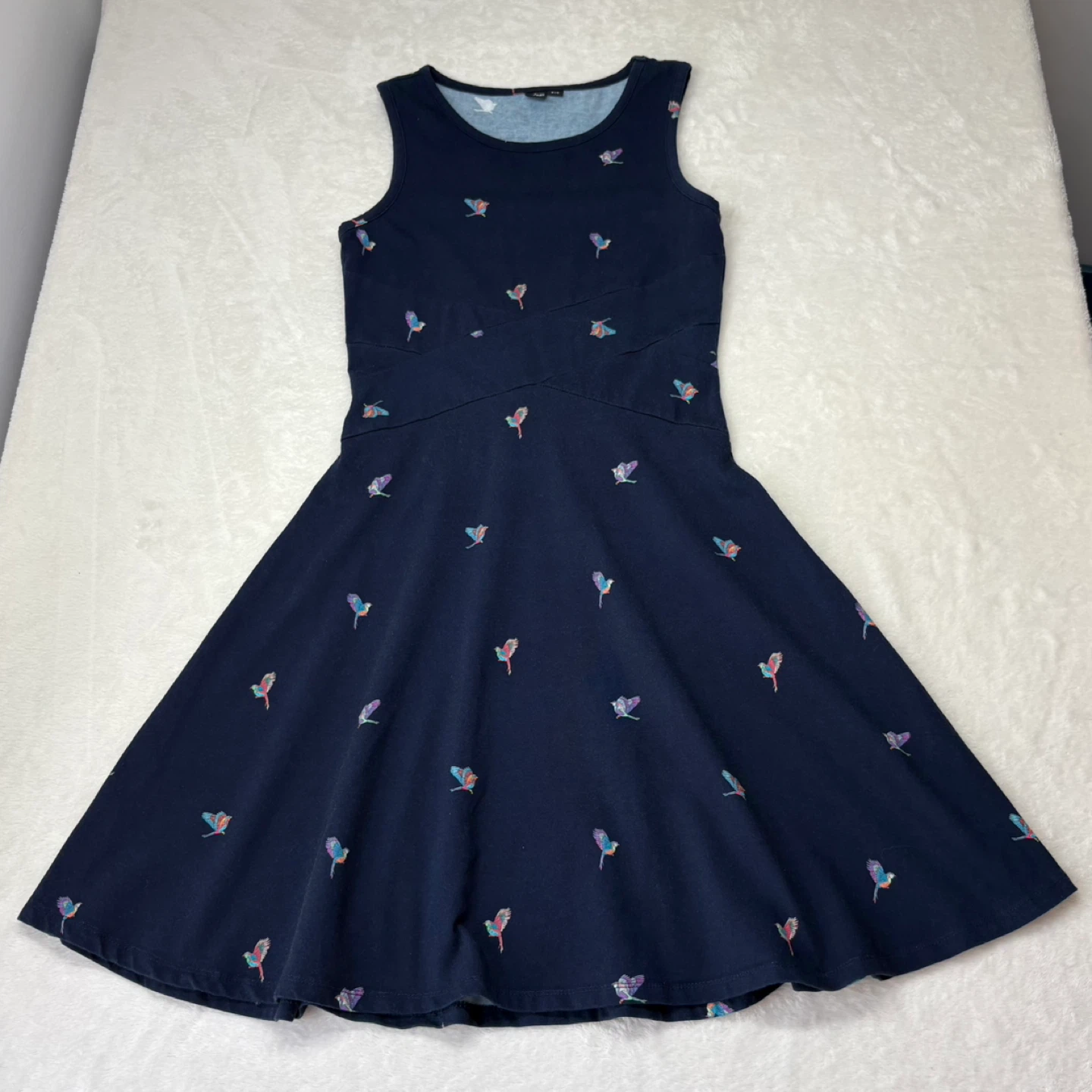 ICONE Simons Blue Bird Print Criss Cross Fit Flare Dress Size S - photo 2