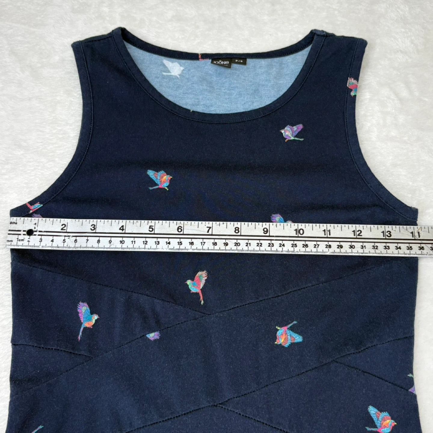 ICONE Simons Blue Bird Print Criss Cross Fit Flare Dress Size S - photo 4