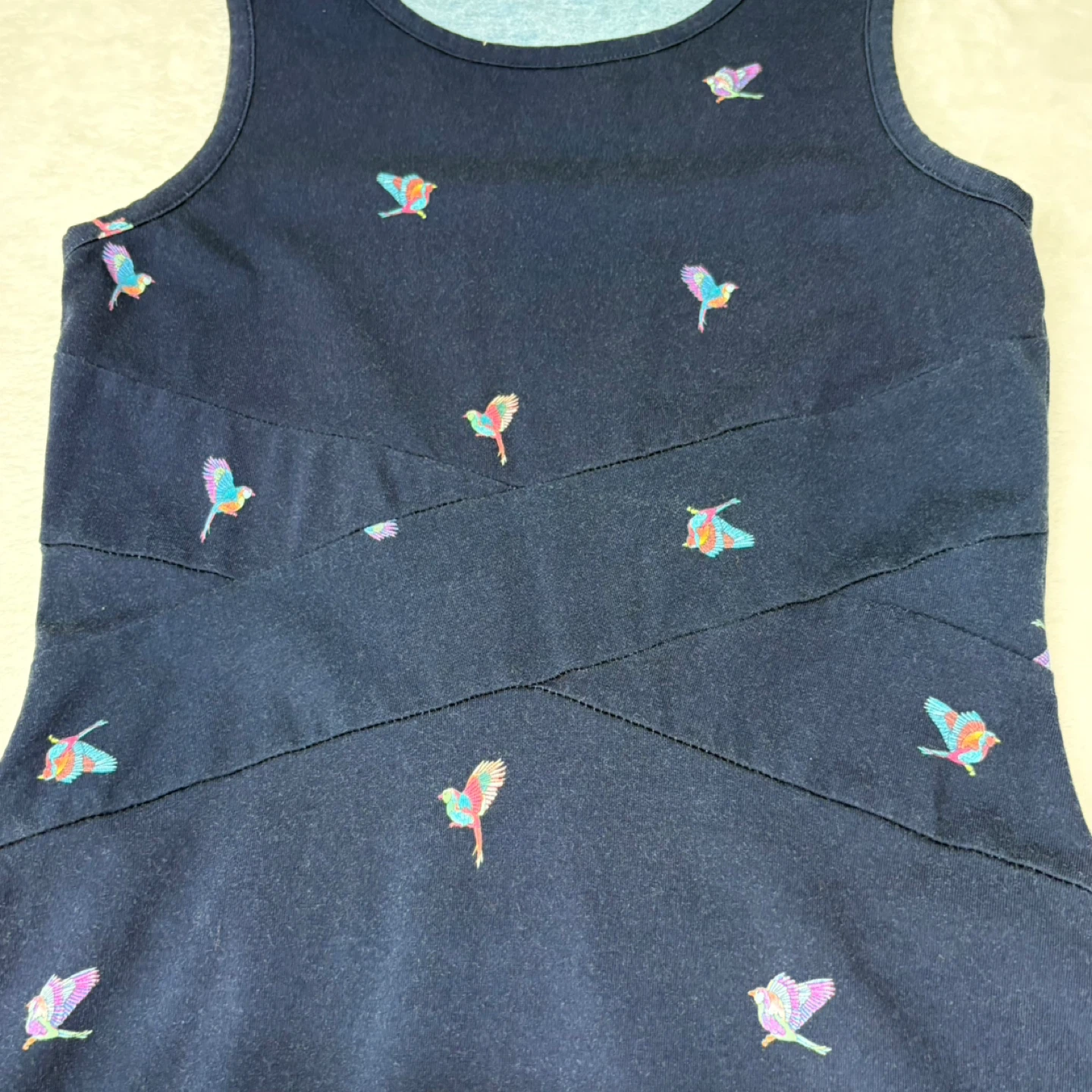 ICONE Simons Blue Bird Print Criss Cross Fit Flare Dress Size S - photo 3