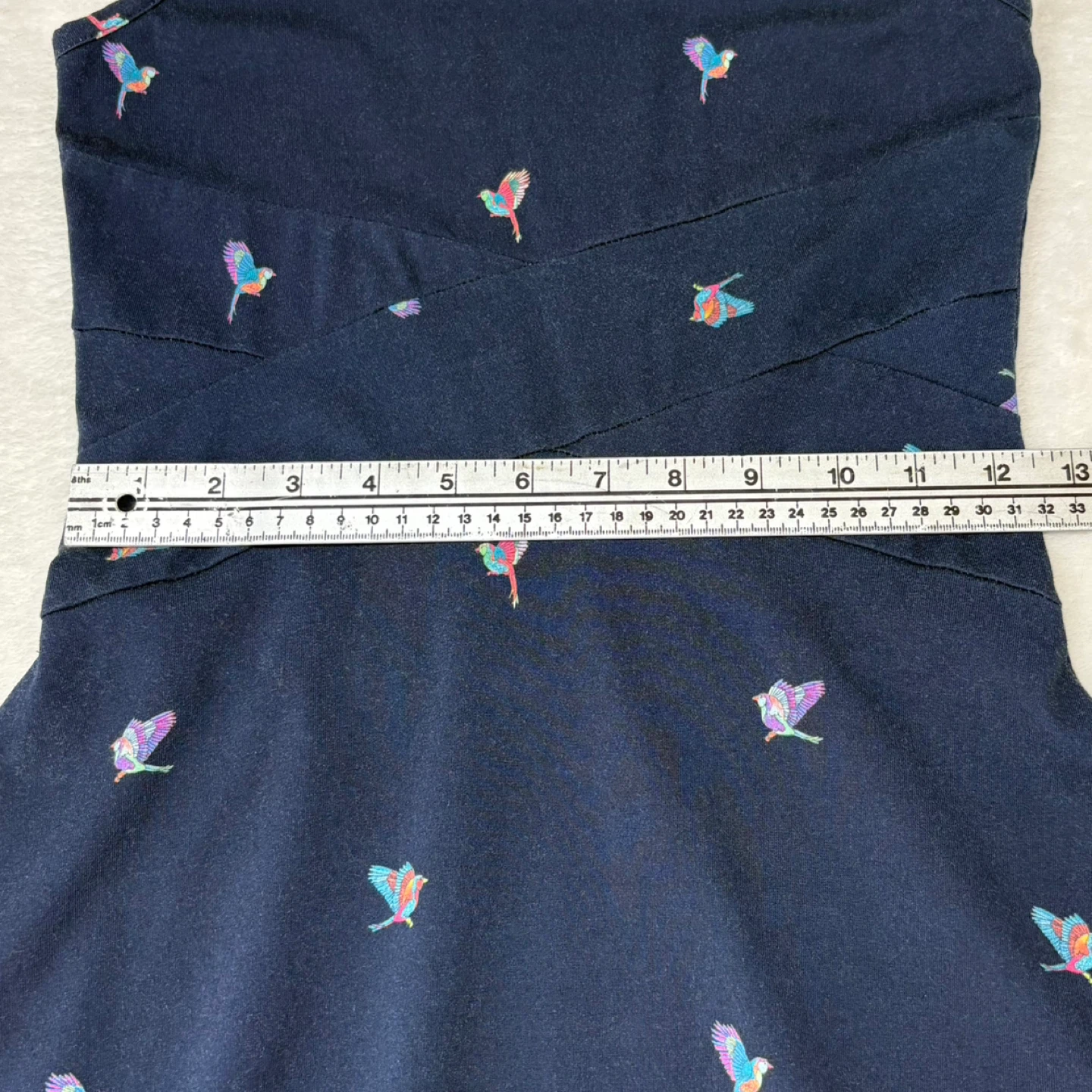 ICONE Simons Blue Bird Print Criss Cross Fit Flare Dress Size S - photo 5