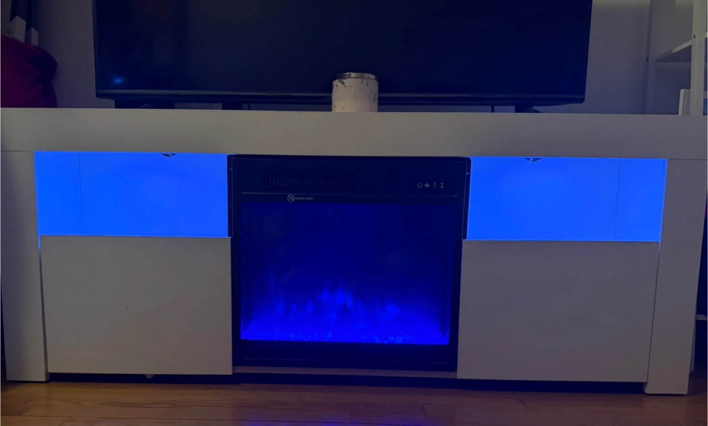 60” White Entertainment Center w/Fireplace and LED Lights