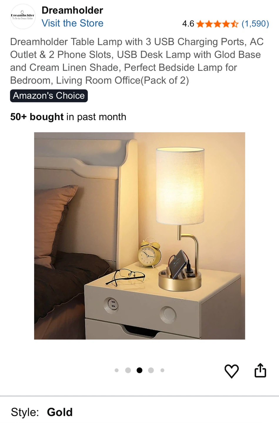 Dreamholder Gold Bedside Table Lamp (Pack of 2) - photo 4