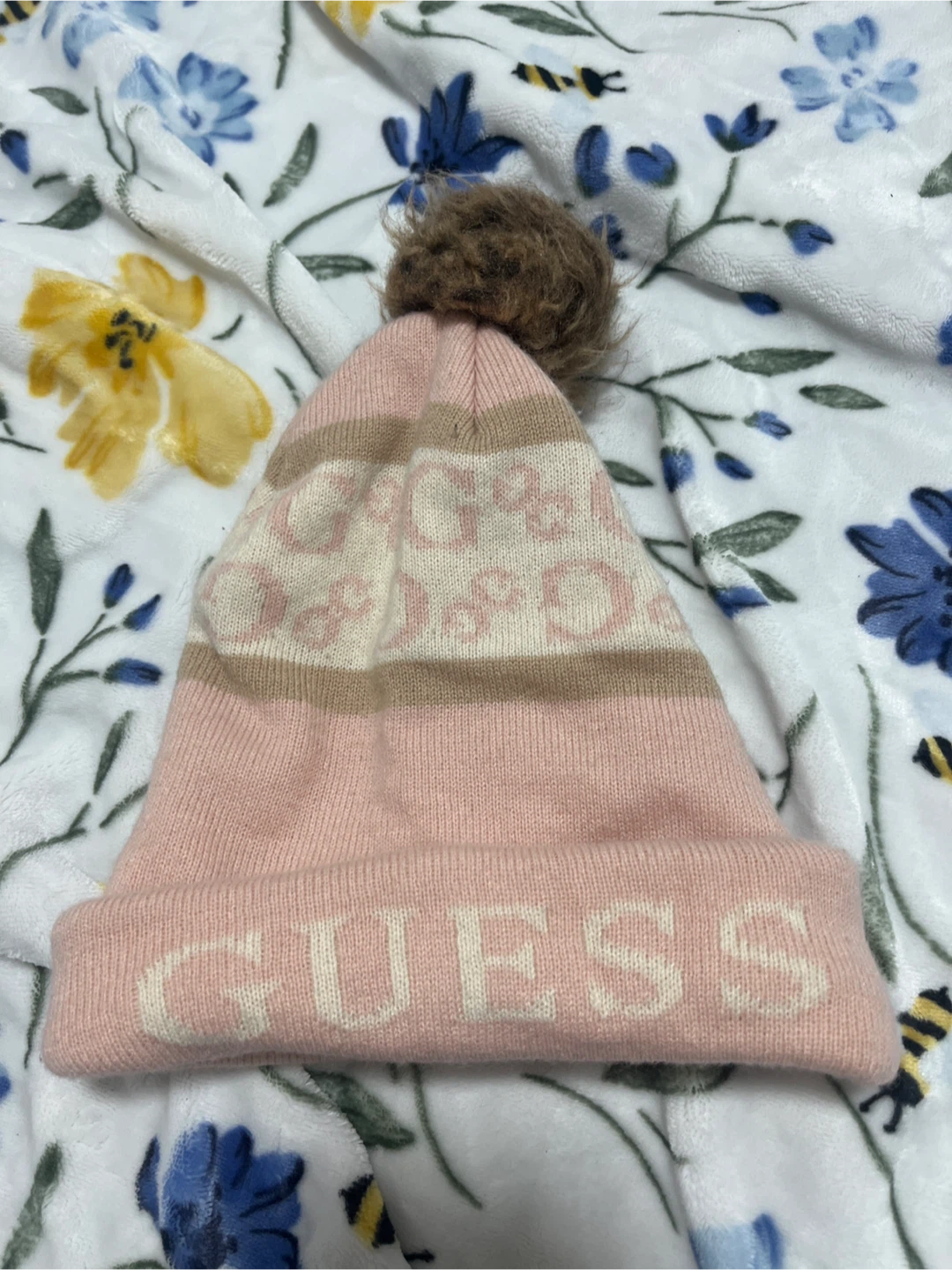 Guess Pink Knit Pom Pom Toque