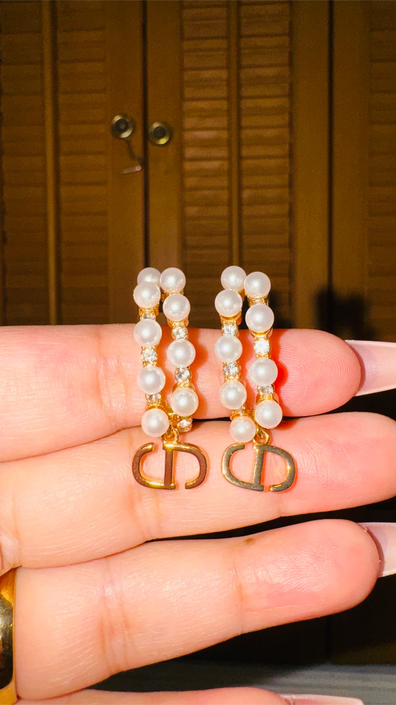 Dior CD Pearl Hoop Earrings