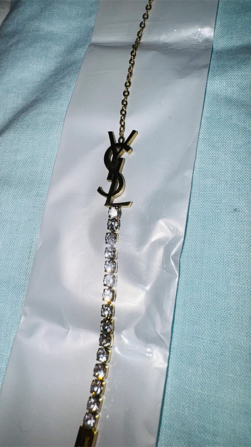 Saint Laurent Paris Crystal Bracelet Gold YSL Logo