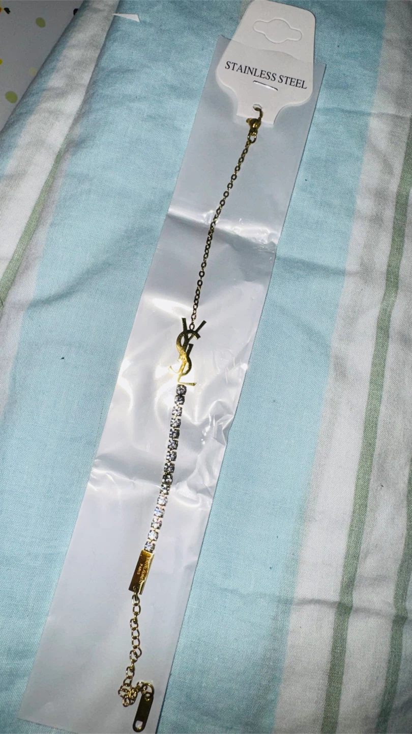 Saint Laurent Paris Crystal Bracelet Gold YSL Logo - photo 2