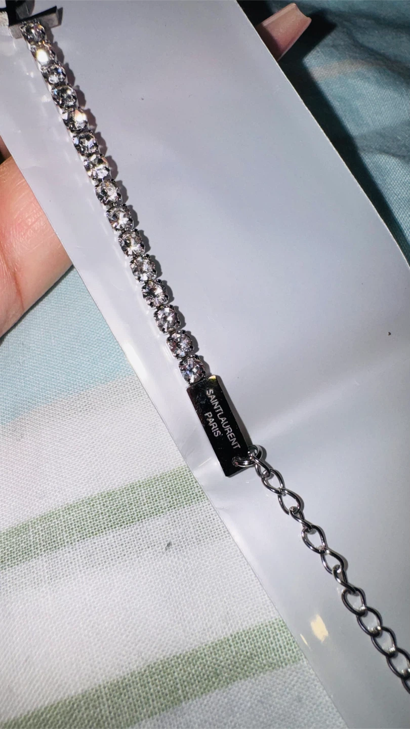Saint Laurent Paris YSL Logo Silver Rhinestone Bracelet - photo 3