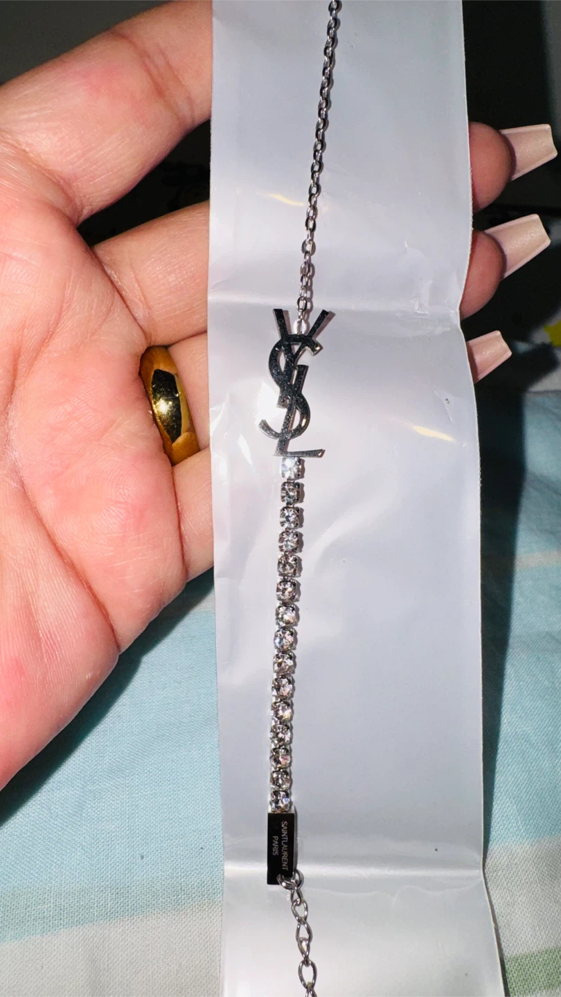 Saint Laurent Paris YSL Logo Silver Rhinestone Bracelet - photo 2