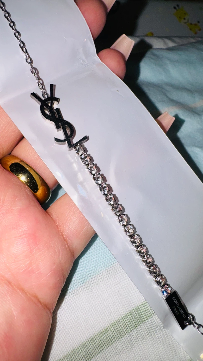 Saint Laurent Paris YSL Logo Silver Rhinestone Bracelet - photo 4