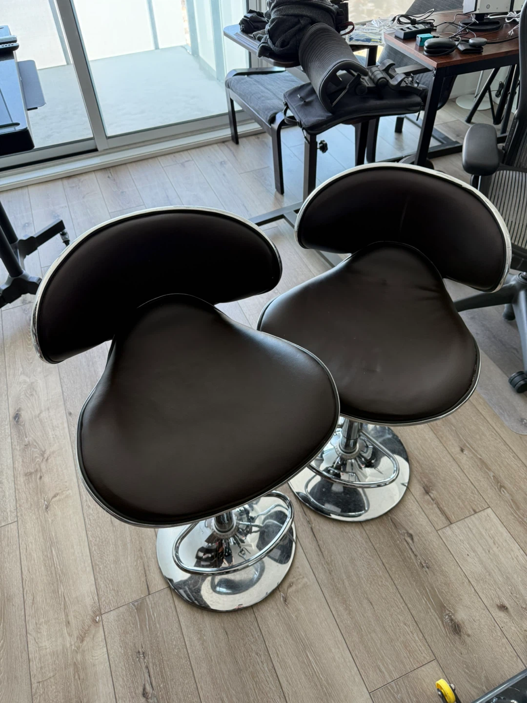 Set of 2 Brown Adjustable Bar Stools