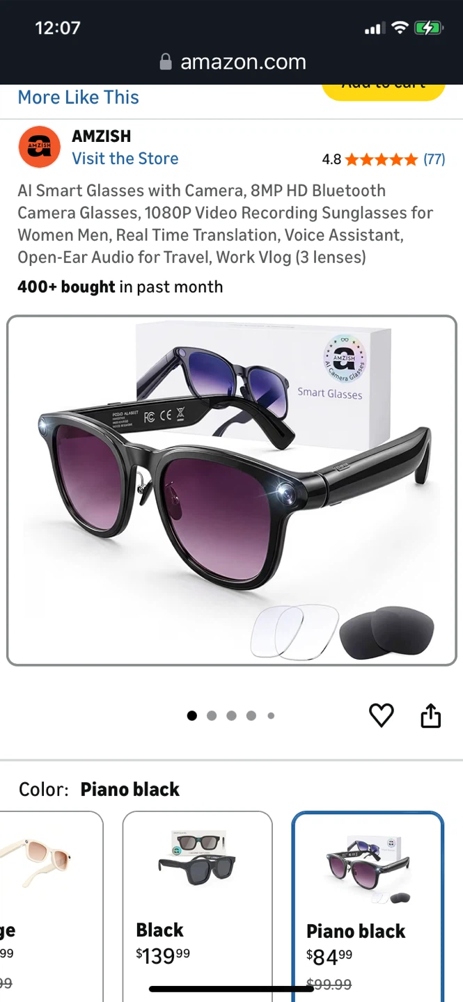 AMZISH Smart Glasses AI Camera 8MP HD Bluetooth Video Recording