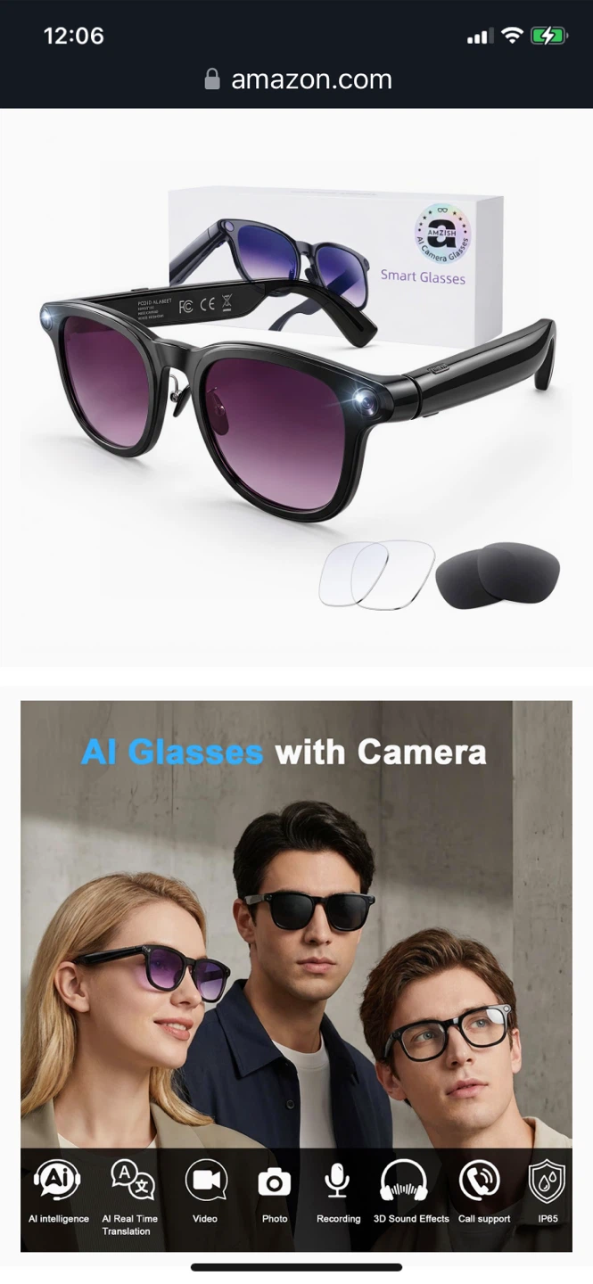 AMZISH Smart Glasses AI Camera 8MP HD Bluetooth Video Recording - photo 2