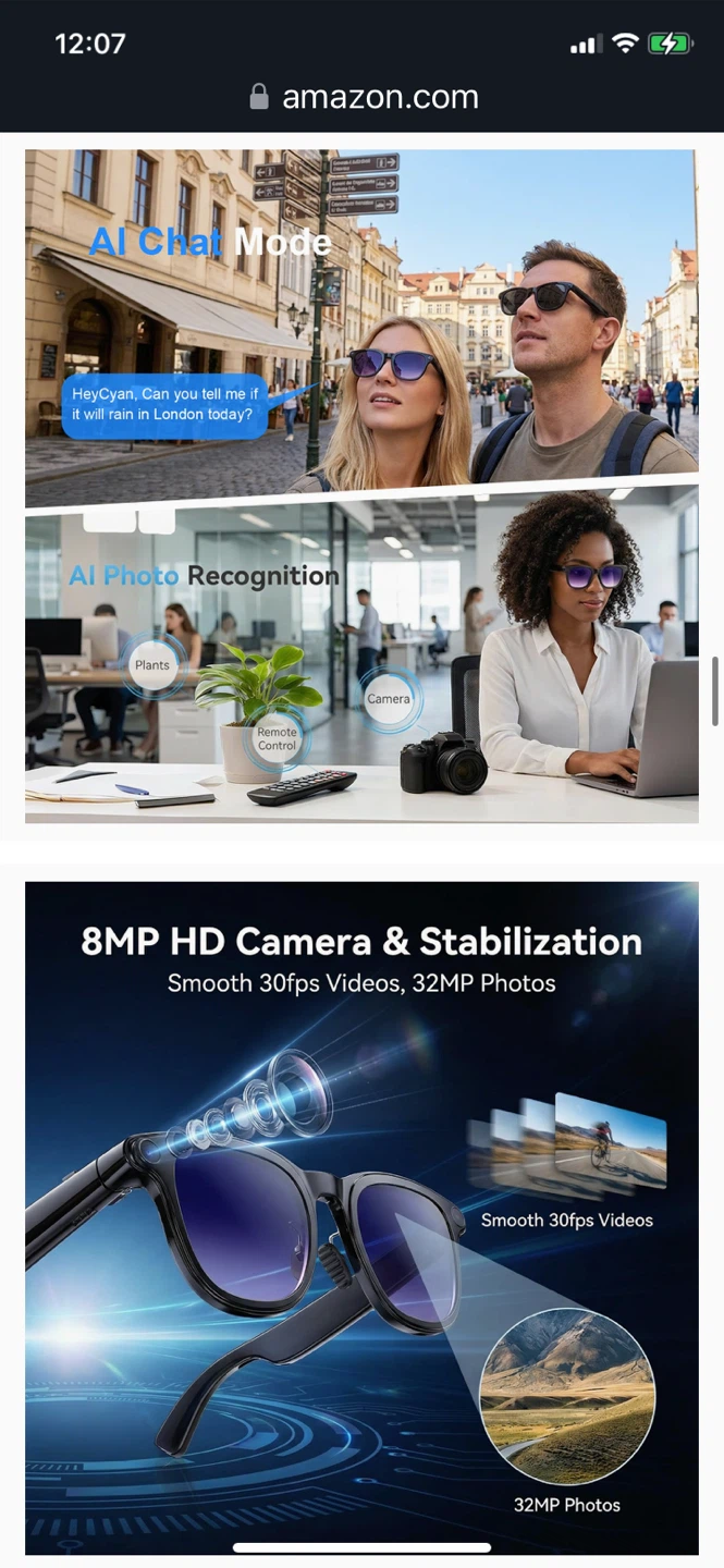 AMZISH Smart Glasses AI Camera 8MP HD Bluetooth Video Recording - photo 3