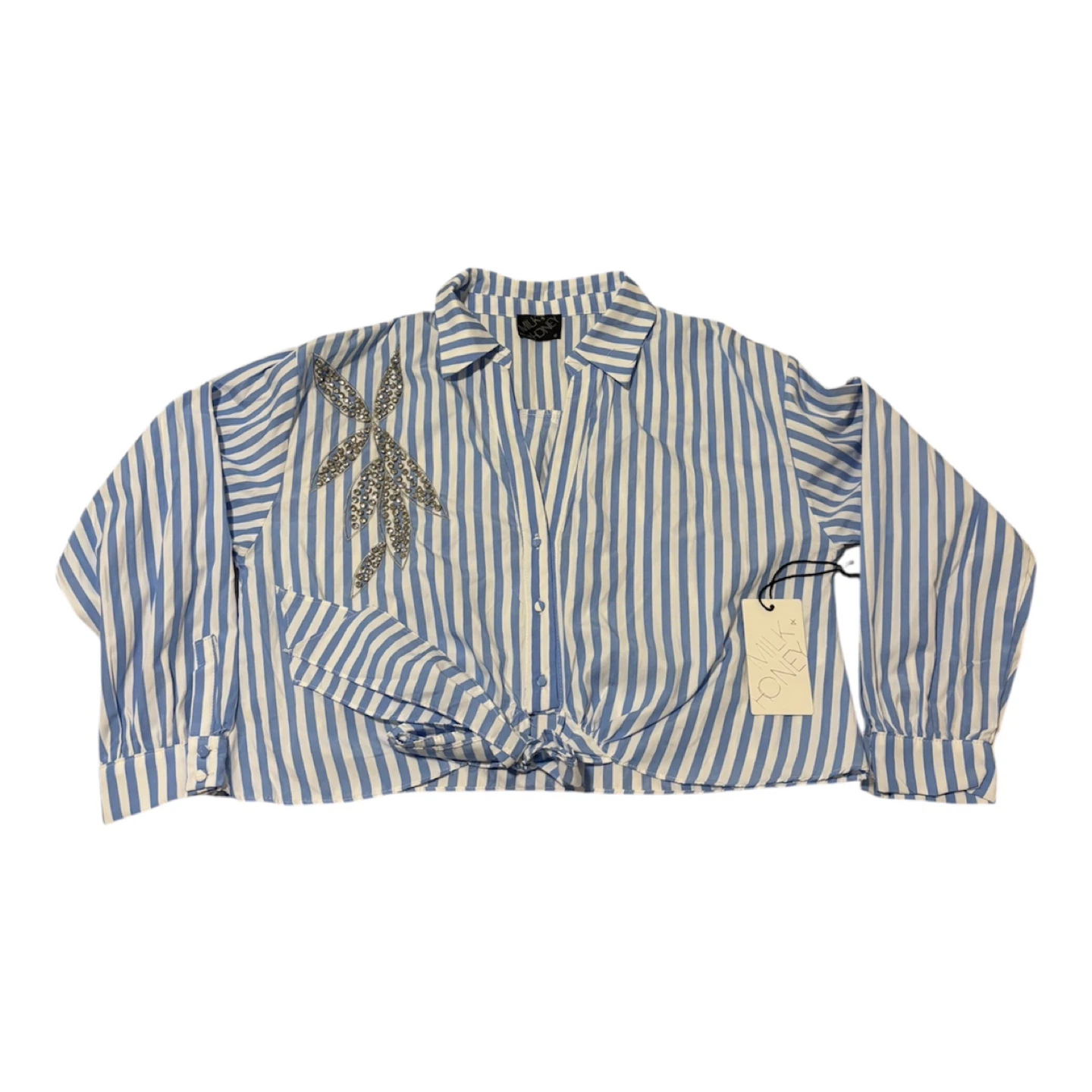 Milk & Honey Blue and White Striped Blouse with Embellishment