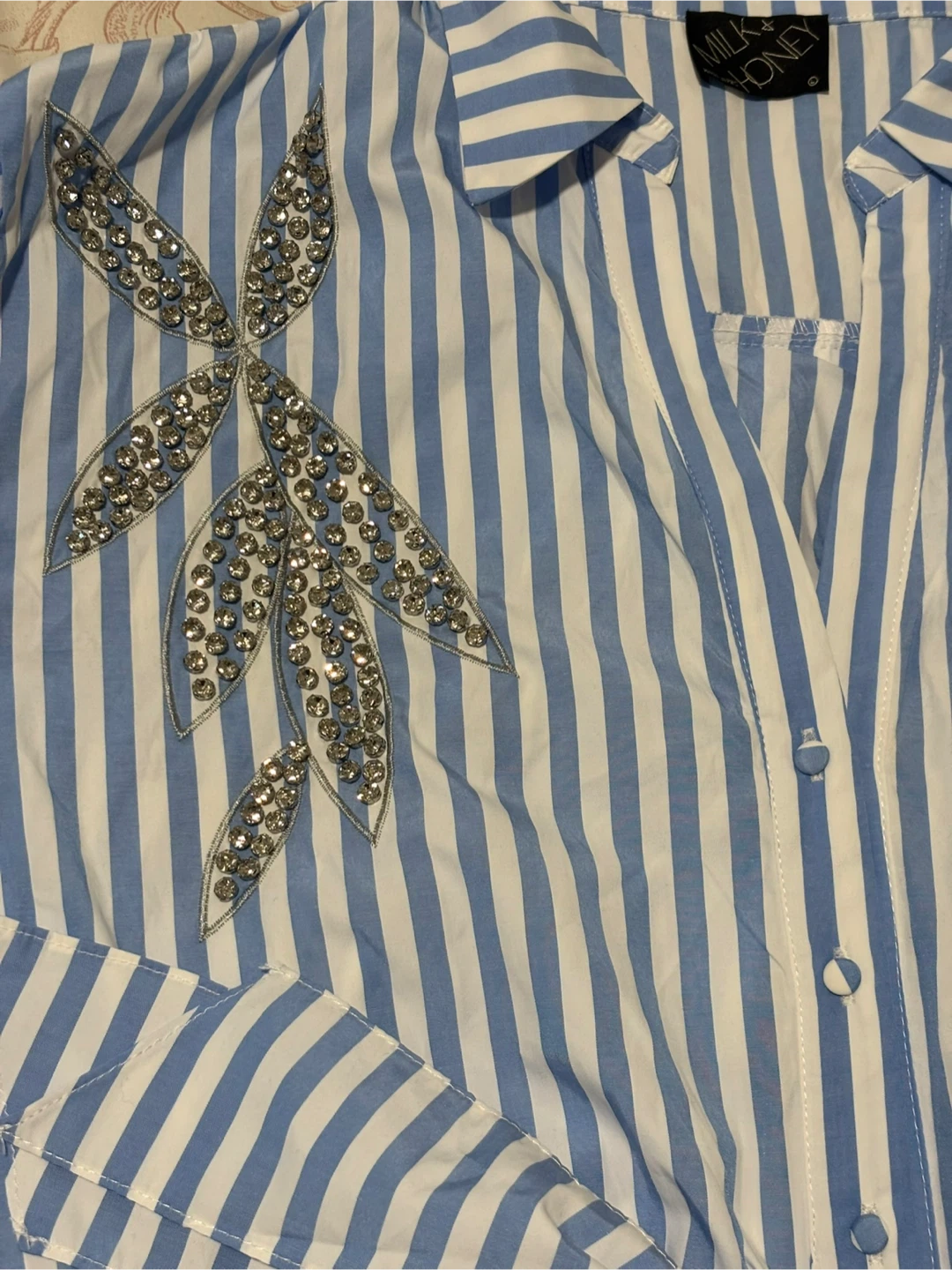 Milk & Honey Blue and White Striped Blouse with Embellishment - photo 2