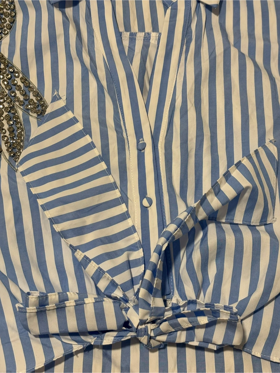 Milk & Honey Blue and White Striped Blouse with Embellishment - photo 4