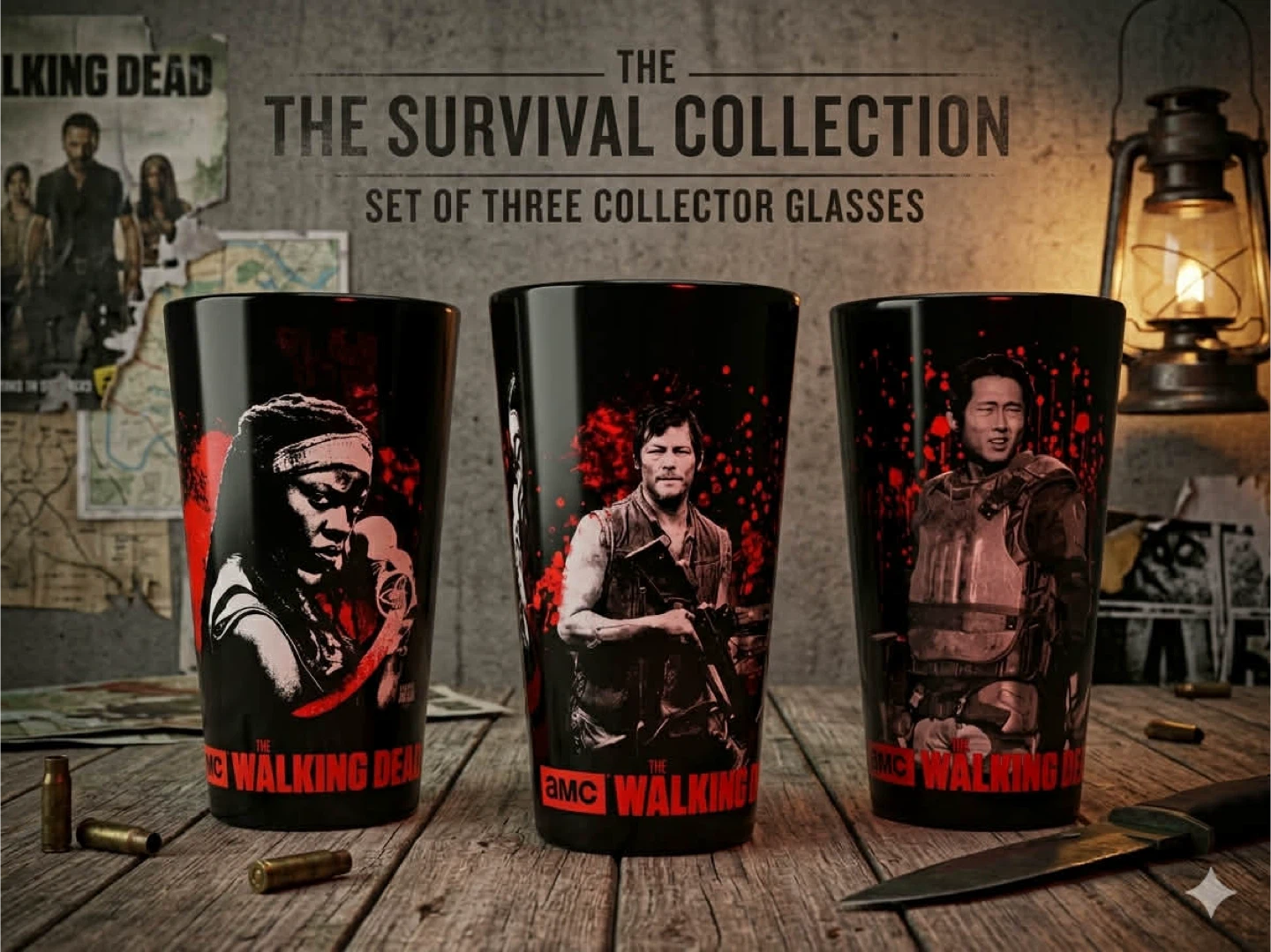 The Walking Dead Collectible Glass Set (Daryl, Michonne, Glenn)