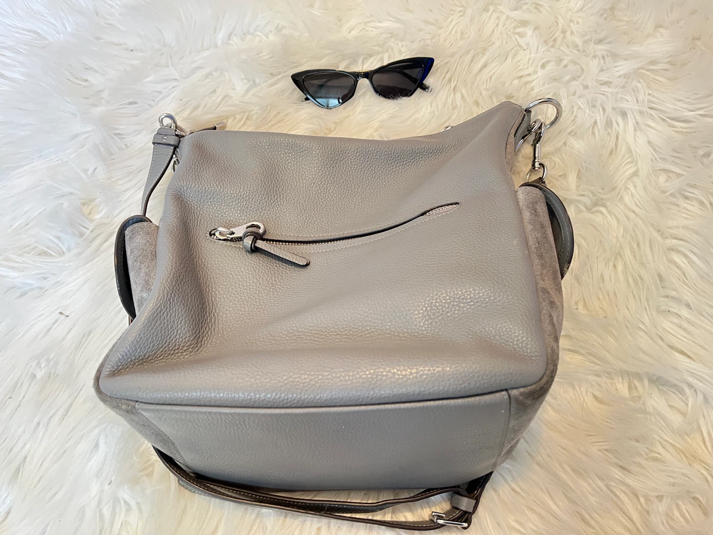Authentic Coach Grey Pebbled Leather & Suede Crossbody Bag - photo 2