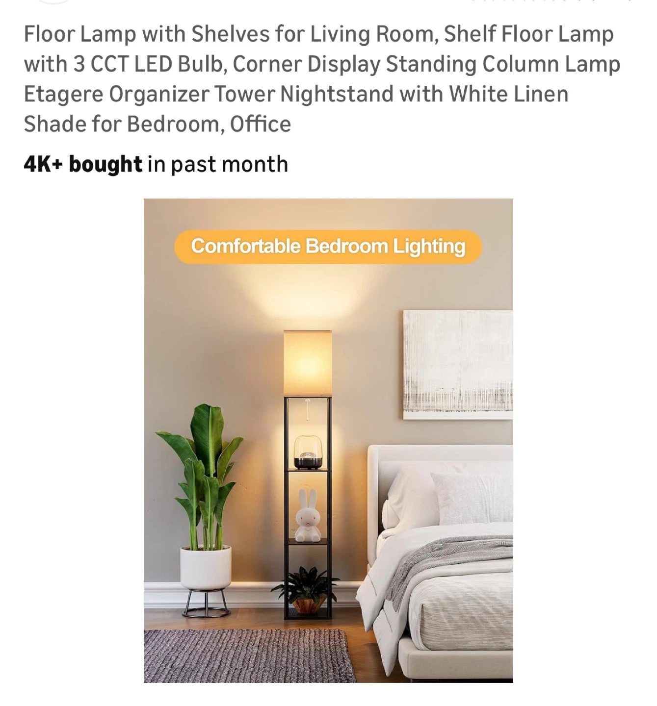 Shelf Floor Lamp with 3 CCT LED Bulb and White Linen Shade - photo 4