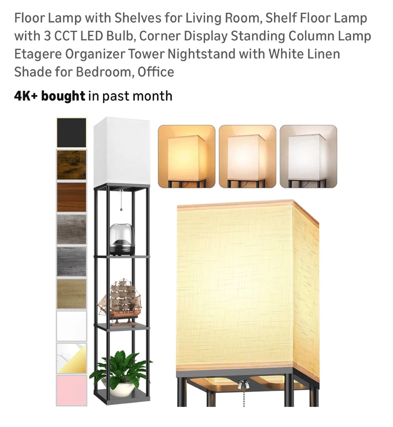 Shelf Floor Lamp with 3 CCT LED Bulb and White Linen Shade - photo 2