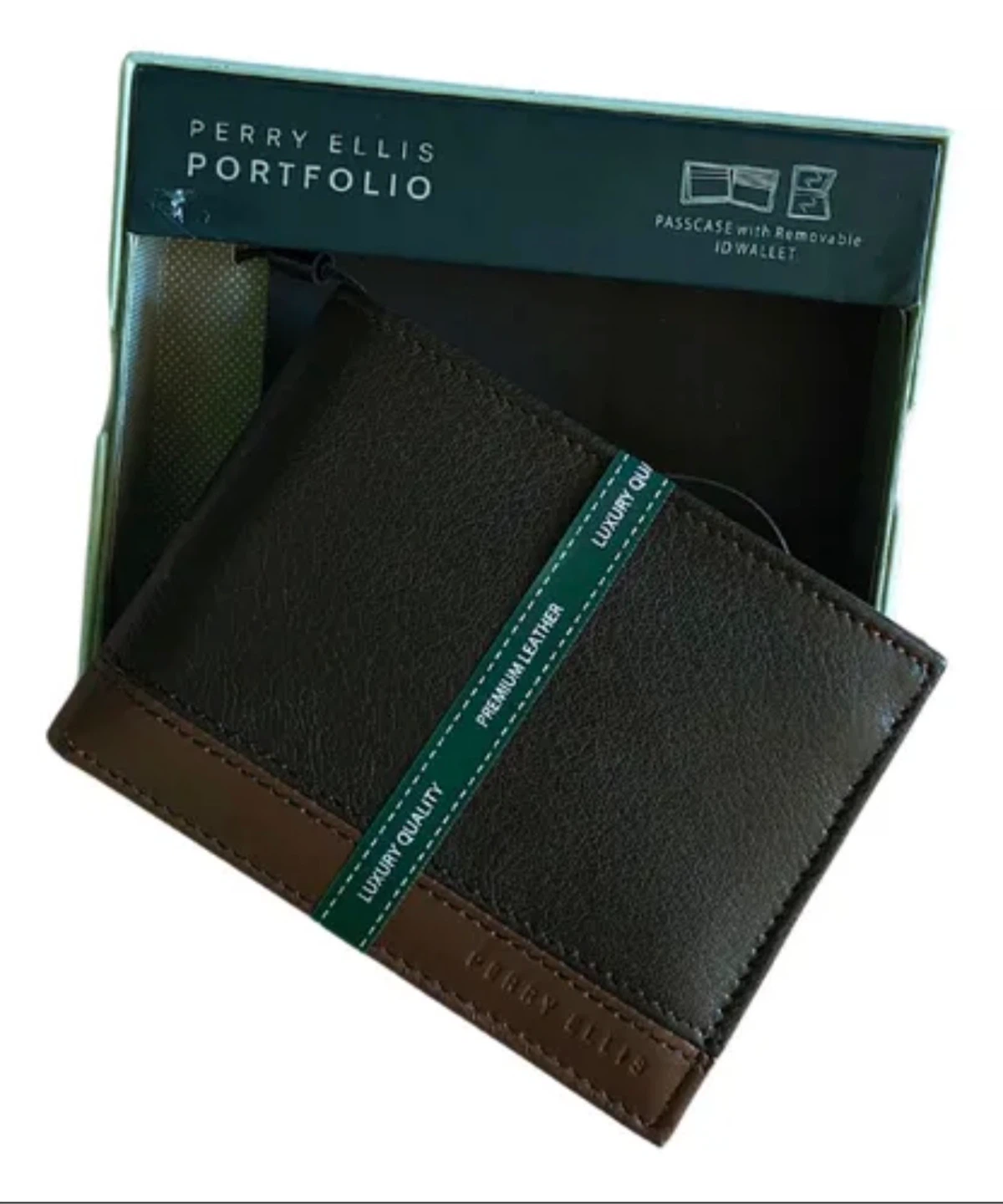 NIB With Tags Perry Ellis Portfolio Black Leather Men's Wallet