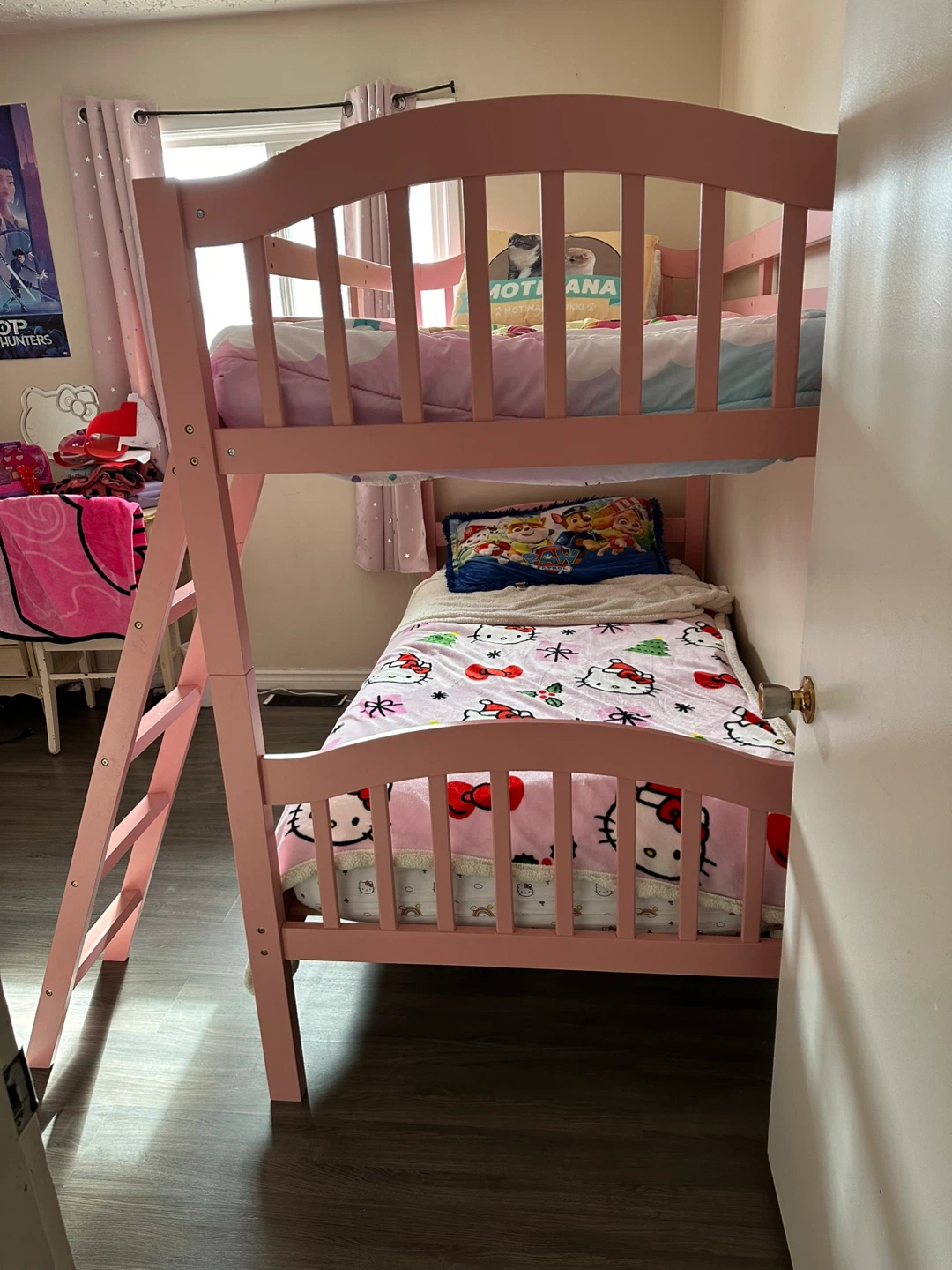 Pink twin over twin bunkbed and mattresses - photo 2