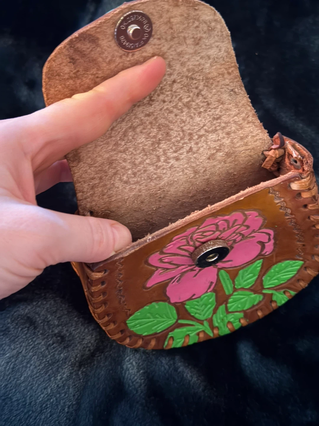 Vintage Leather Cowhide Handmade Clutch Purse With Roses - photo 4