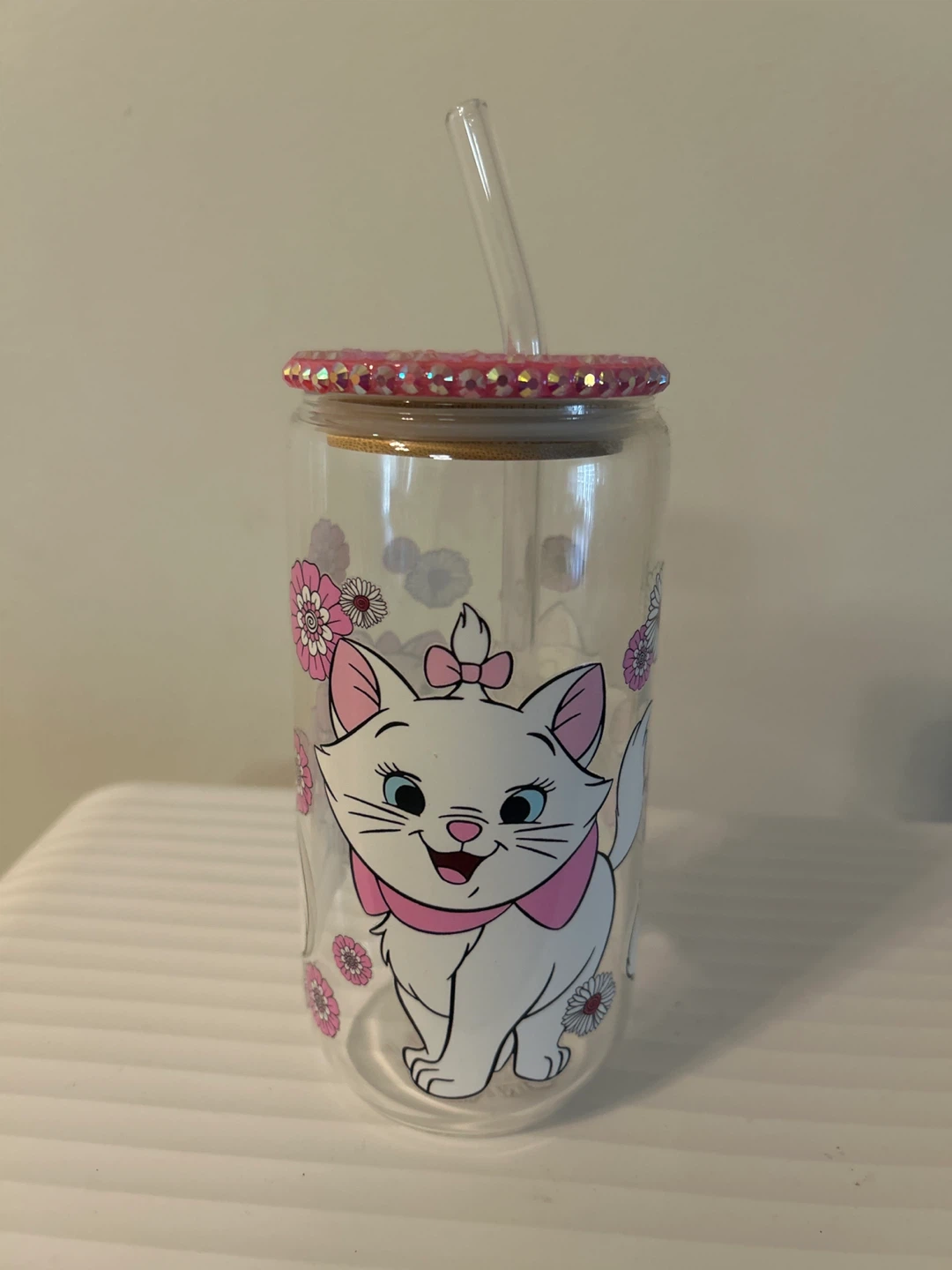 Cute Cat Tumbler - Clear Glass w/ Rhinestone Lid - photo 2