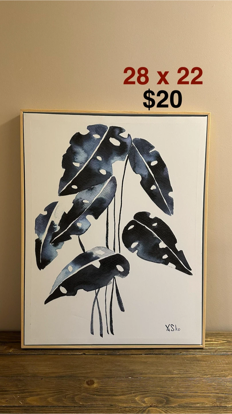 28 x 22 Framed Canvas Print - Abstract Leaves