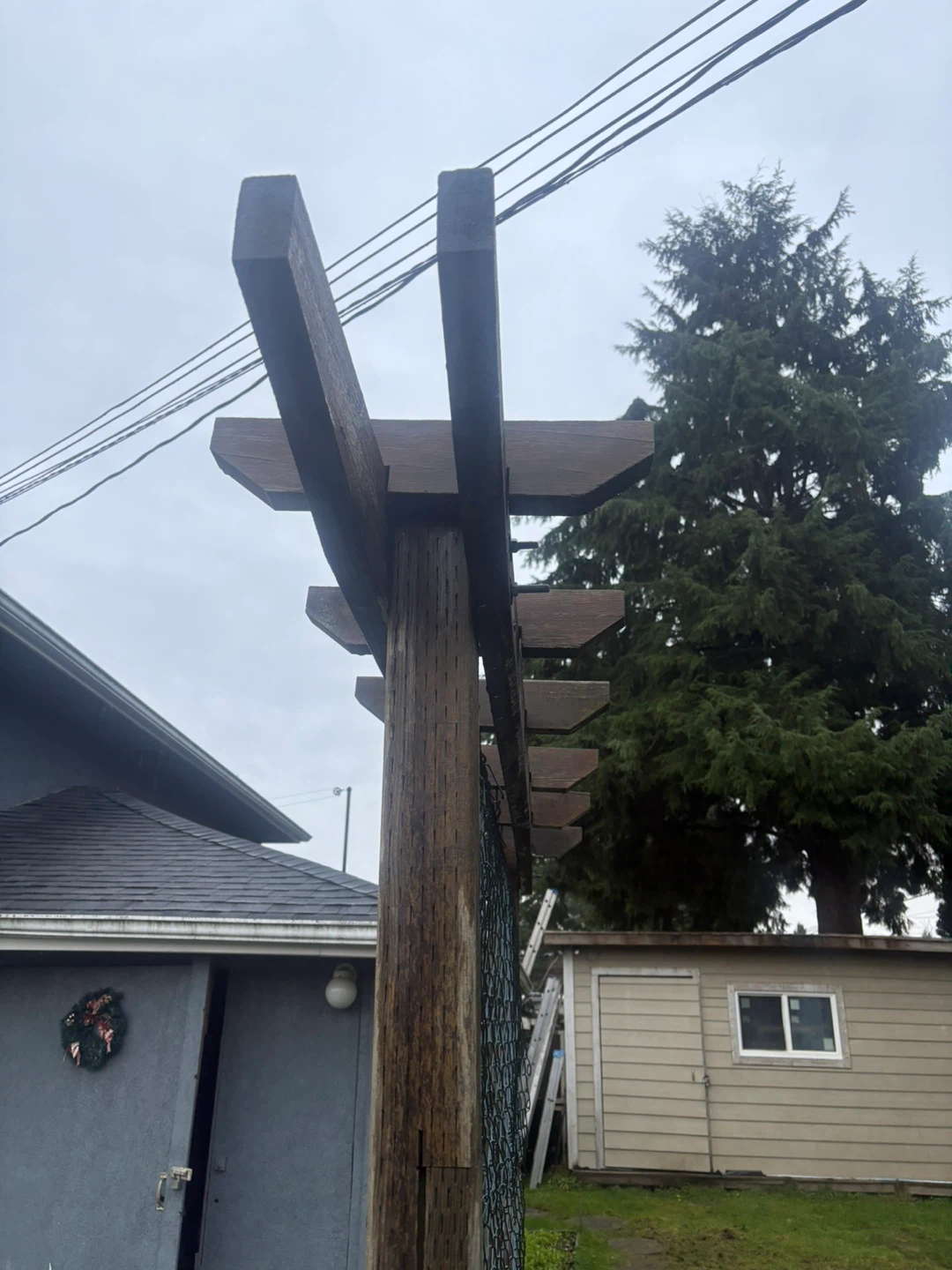 Wooden Pergola Frame with Chain Link Mesh