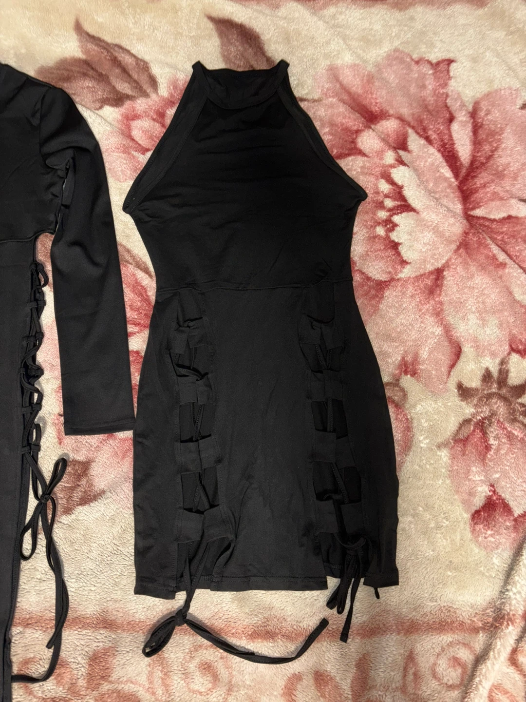 Black Two-Piece Dress with Lace-Up Detail