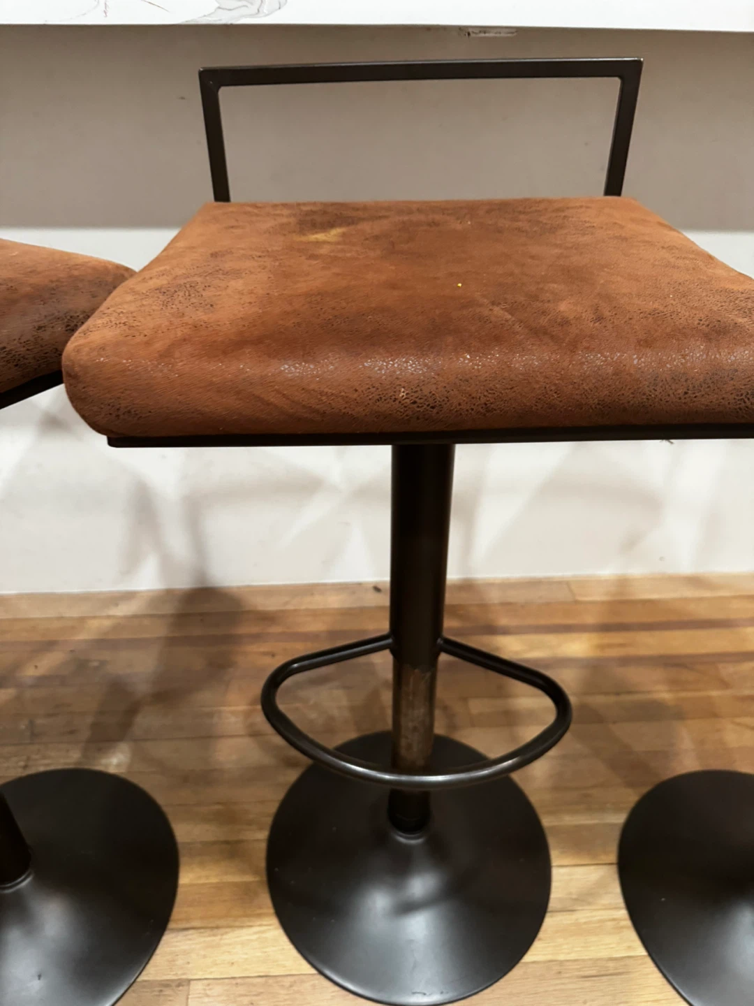 Set of 3 Brown Faux Leather Swivel Bar Stools - photo 2