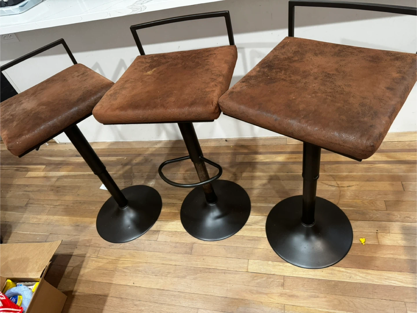 Set of 3 Brown Faux Leather Swivel Bar Stools - photo 3