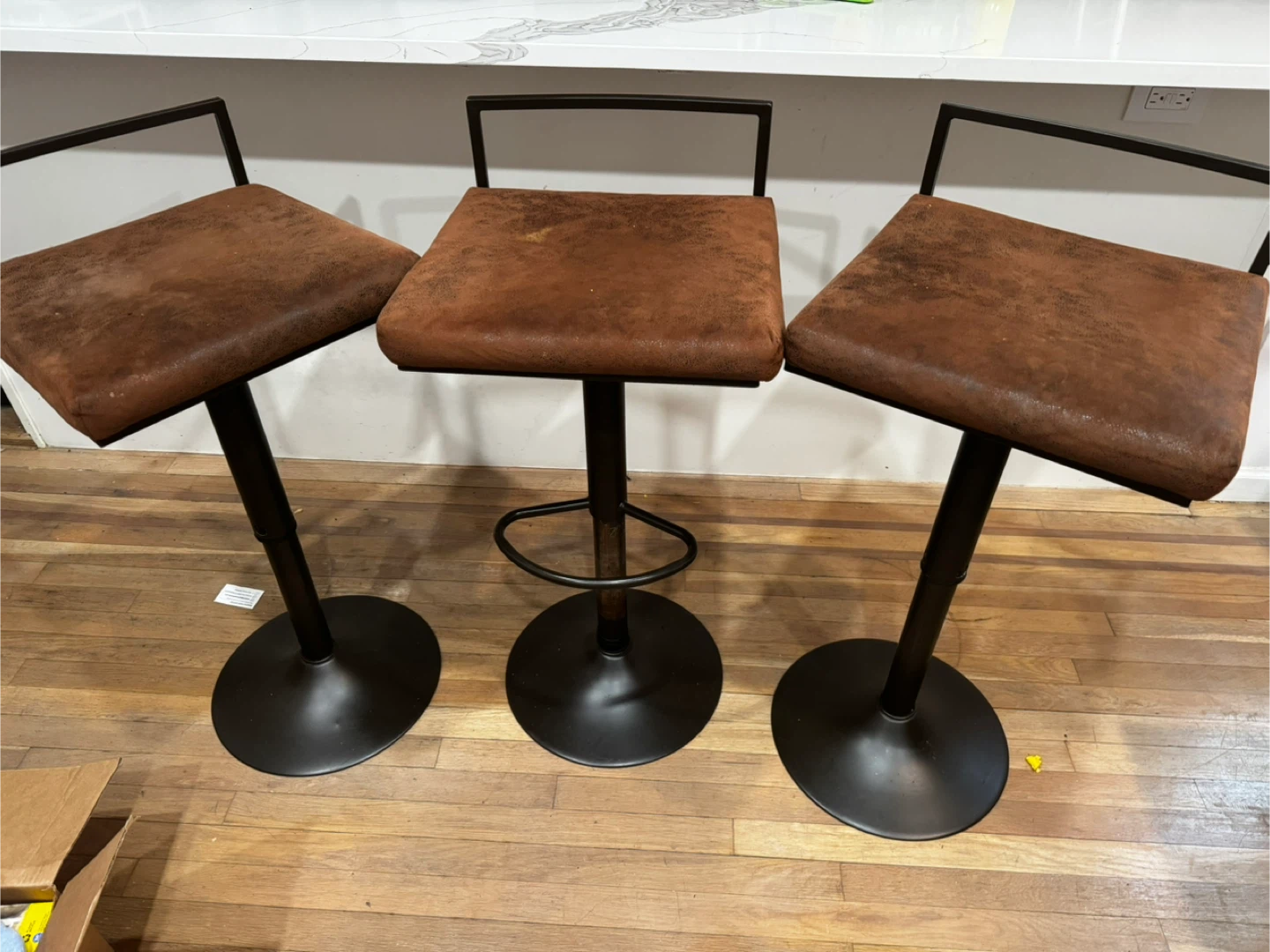Set of 3 Brown Faux Leather Swivel Bar Stools