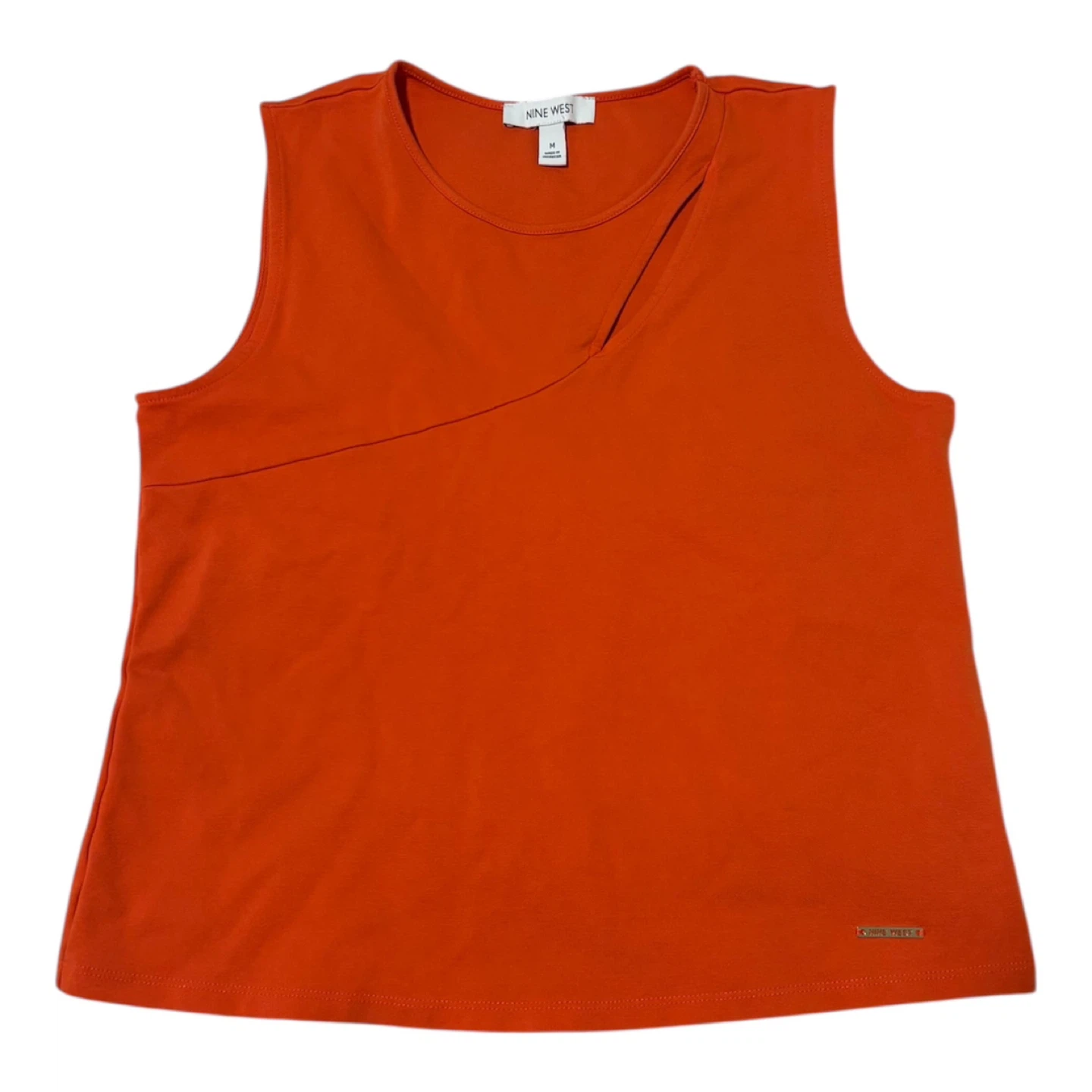 Nine West Orange Sleeveless Asymmetrical Neck Top - Medium
