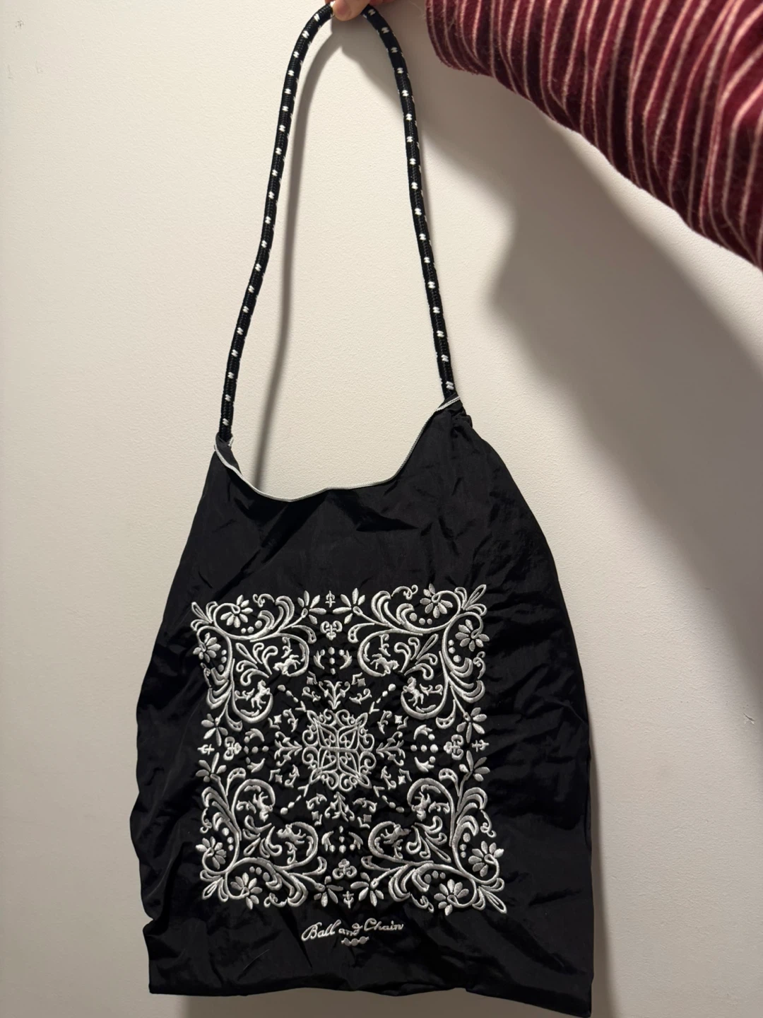 Ball Chain Black Embroidered Tote Bag