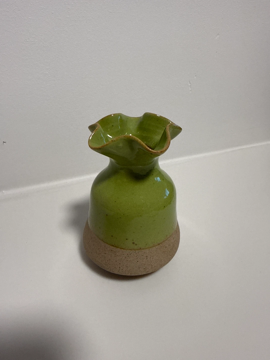 Mini Green Ceramic Ruffled Vase