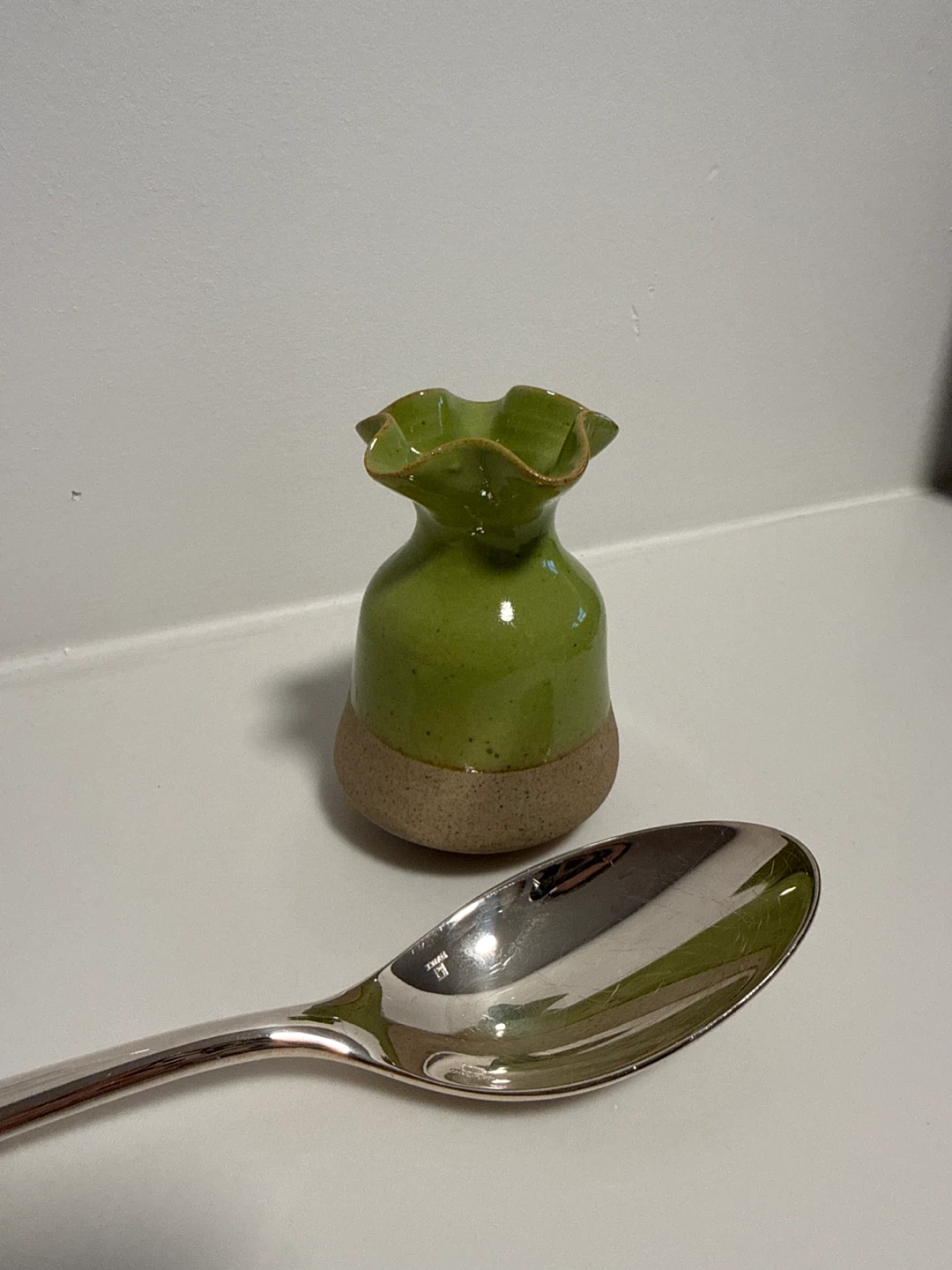 Mini Green Ceramic Ruffled Vase - photo 2