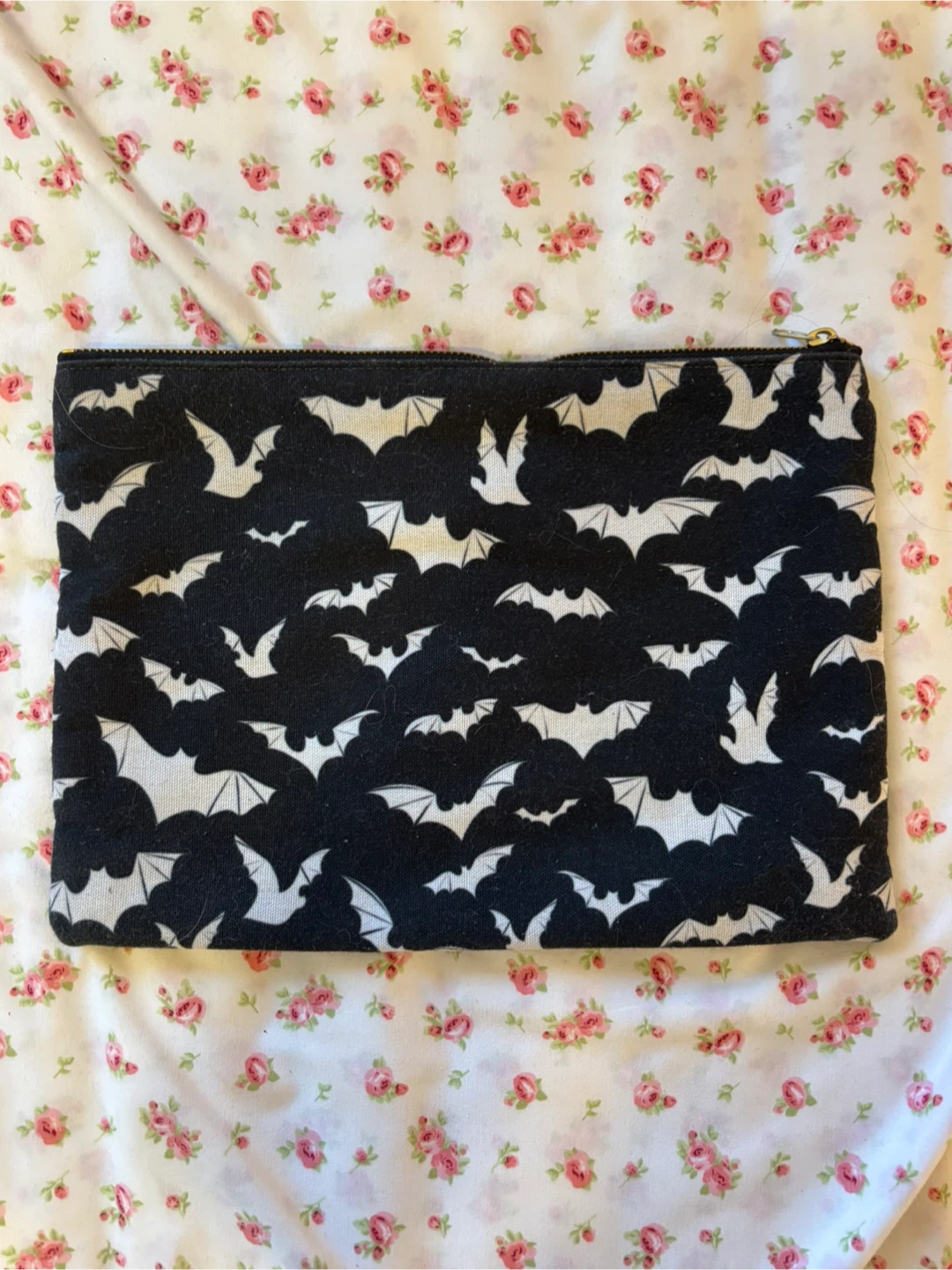 Black Bat Print Zipper Pouch