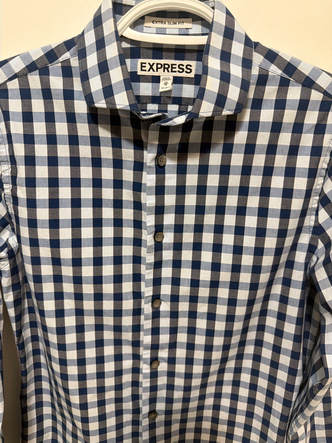 Express Men's Blue Gingham Extra Slim Fit Dress Shirt - XS - photo 5