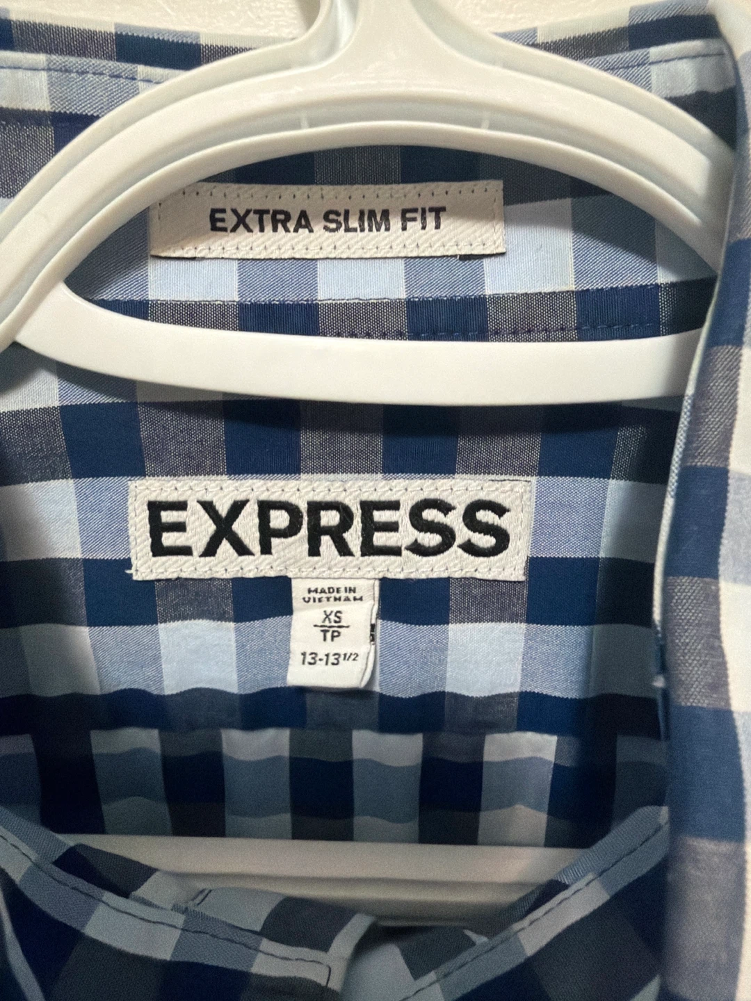Express Men's Blue Gingham Extra Slim Fit Dress Shirt - XS - photo 2