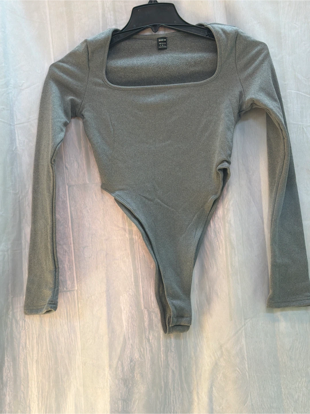 SHEIN Grey Long Sleeve Square Neck Bodysuit - Size S