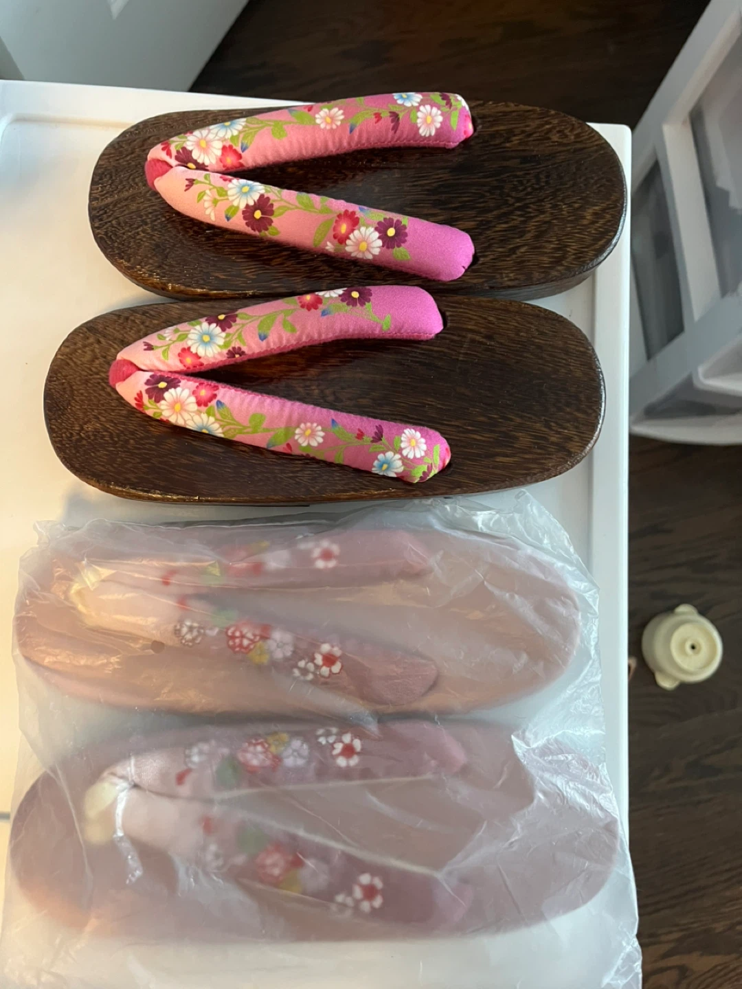 Japanese Geta Wooden Clogs Sandals Pink Floral - photo 2