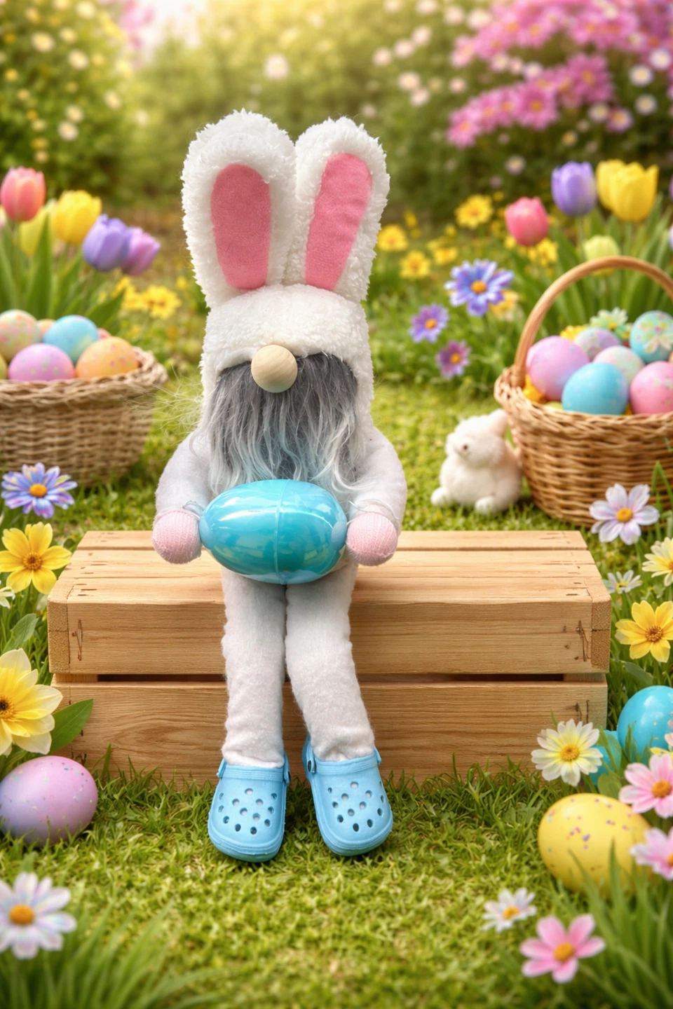 Easter Bunny Gnome with Blue Egg