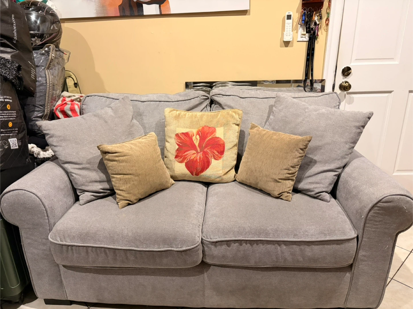Gray Loveseat Sofa with Decorative Pillows - photo 3