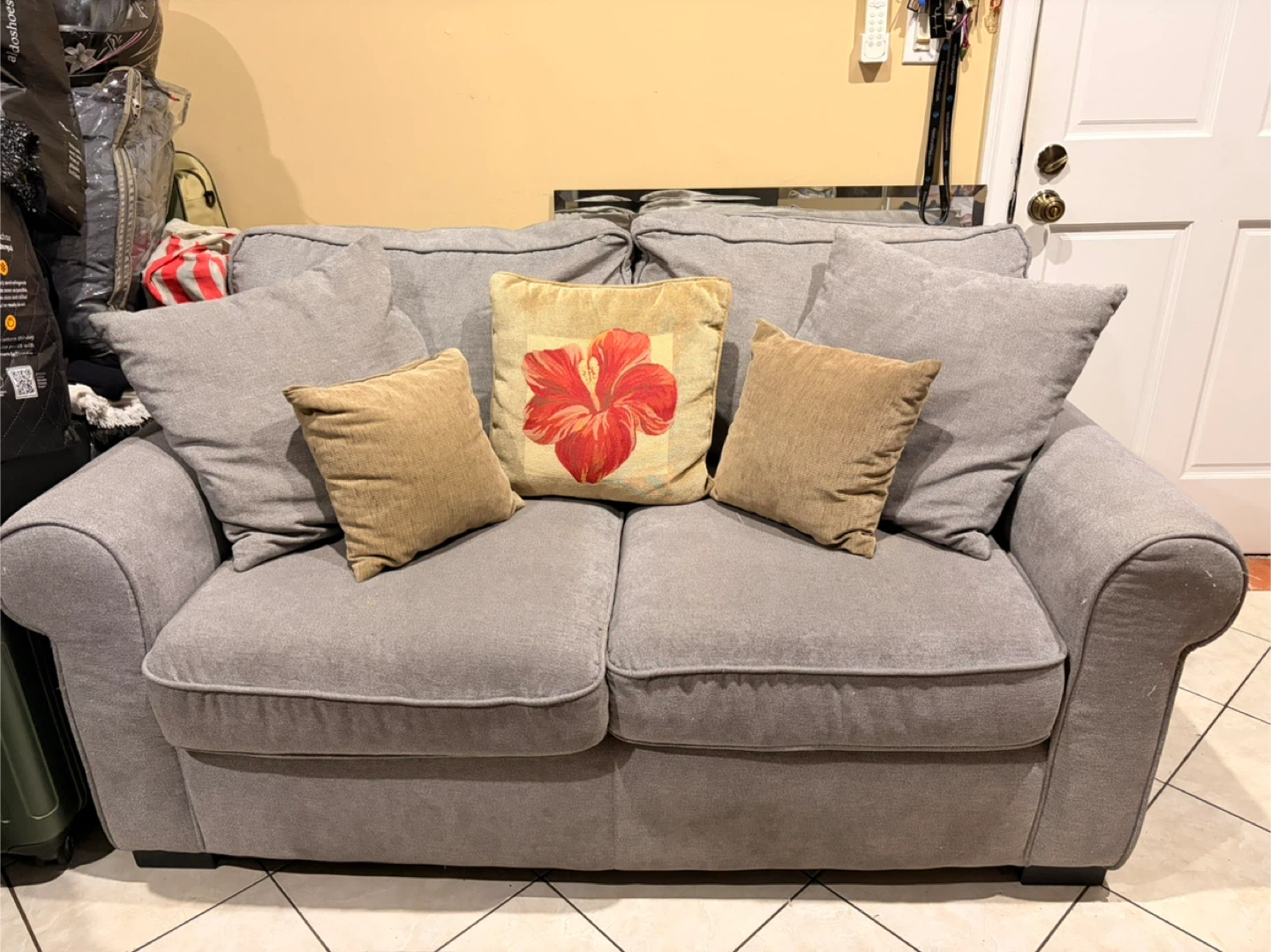 Gray Loveseat Sofa with Decorative Pillows - photo 2