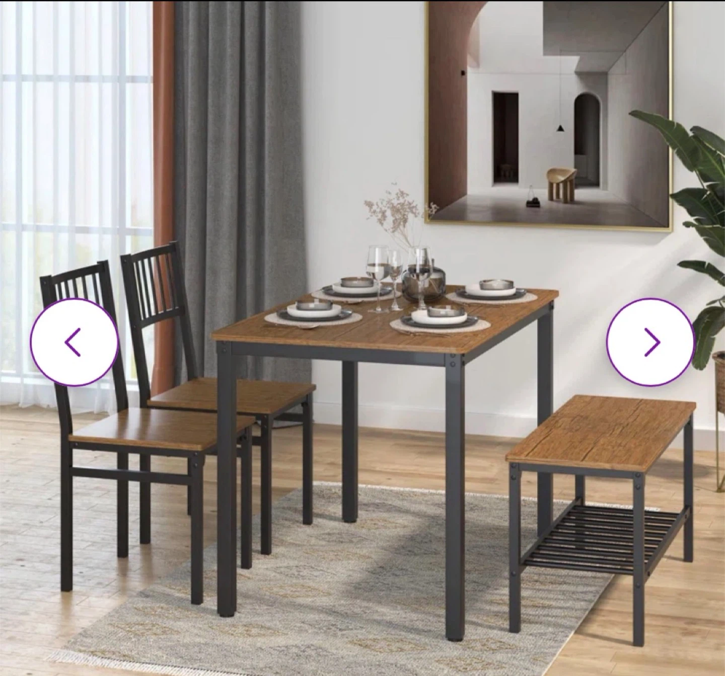 Dining Table Set with Chairs and Bench - photo 3