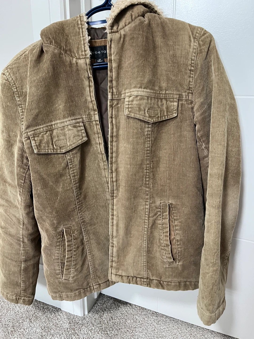 Corduroy Sherpa Lined Hooded Jacket